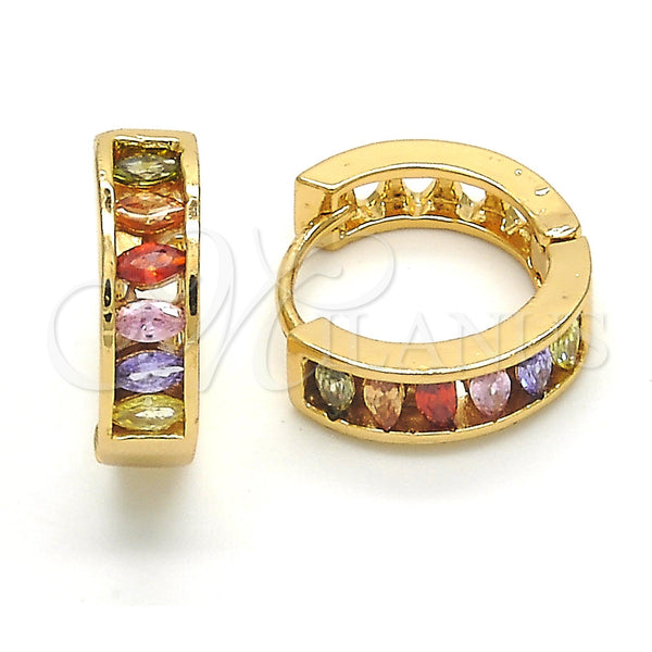 Argolla Huggie 02.267.0064.15 Oro Laminado, con Multicolor Zirconia Cubica, Pulido, Tono Dorado