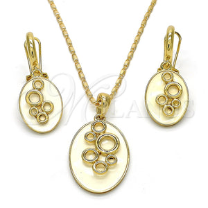 Juego de Arete y Dije de Adulto 10.160.0156 Oro Laminado, Esmaltado Blanco, Tono Dorado