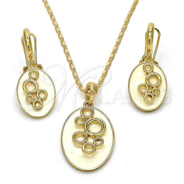 Juego de Arete y Dije de Adulto 10.160.0156 Oro Laminado, Esmaltado Blanco, Tono Dorado
