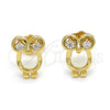 Arete Dormilona 02.310.0003 Oro Laminado, Diseño de Búho, con Blanca Zirconia Cubica, Pulido, Tono Dorado