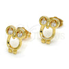 Arete Dormilona 02.310.0003 Oro Laminado, Diseño de Búho, con Blanca Zirconia Cubica, Pulido, Tono Dorado