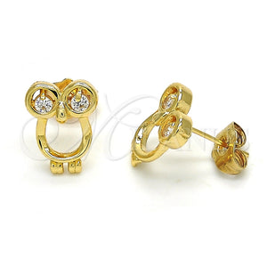 Arete Dormilona 02.310.0003 Oro Laminado, Diseño de Búho, con Blanca Zirconia Cubica, Pulido, Tono Dorado