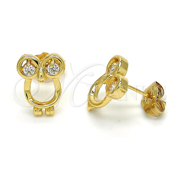 Arete Dormilona 02.310.0003 Oro Laminado, Diseño de Búho, con Blanca Zirconia Cubica, Pulido, Tono Dorado