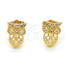 Arete Dormilona 02.310.0004 Oro Laminado, Diseño de Búho, con Blanca Zirconia Cubica, Pulido, Tono Dorado