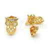 Arete Dormilona 02.310.0004 Oro Laminado, Diseño de Búho, con Blanca Zirconia Cubica, Pulido, Tono Dorado