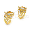 Arete Dormilona 02.310.0004 Oro Laminado, Diseño de Búho, con Blanca Zirconia Cubica, Pulido, Tono Dorado