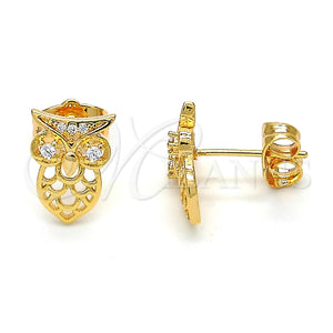 Arete Dormilona 02.310.0004 Oro Laminado, Diseño de Búho, con Blanca Zirconia Cubica, Pulido, Tono Dorado