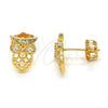 Arete Dormilona 02.310.0004 Oro Laminado, Diseño de Búho, con Blanca Zirconia Cubica, Pulido, Tono Dorado