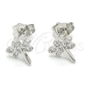 Arete Dormilona 02.310.0006.1 Rodio Laminado, Diseño de Libélula, con Zirconia Cubica Blanca, Pulido, Rodinado