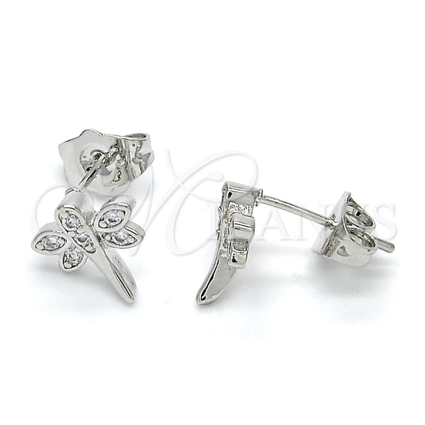 Arete Dormilona 02.310.0006.1 Rodio Laminado, Diseño de Libélula, con Zirconia Cubica Blanca, Pulido, Rodinado