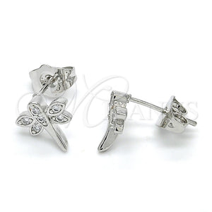 Arete Dormilona 02.310.0006.1 Rodio Laminado, Diseño de Libélula, con Zirconia Cubica Blanca, Pulido, Rodinado