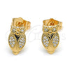 Arete Dormilona 02.310.0007 Oro Laminado, Diseño de Búho, con Blanca Micro Pave, Pulido, Tono Dorado