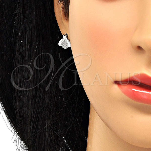 Arete Dormilona 02.310.0009.1 Rodio Laminado, con Micro Pave Blanca, Pulido, Rodinado
