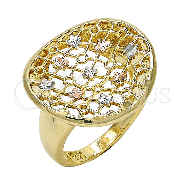 Anillo Elegante 01.100.0009.07 Oro Laminado, Pulido, Tres Tonos (Size 7)