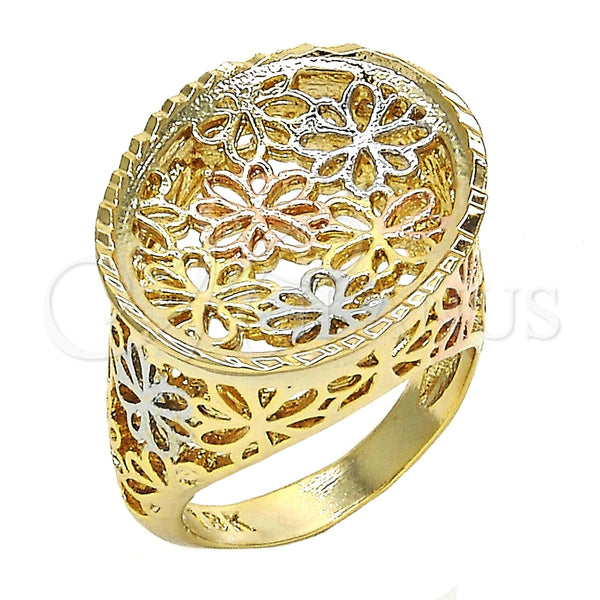 Anillo Elegante 01.100.0011.08 Oro Laminado, Diseño de Flor, Diamantado, Tres Tonos (Size 8)