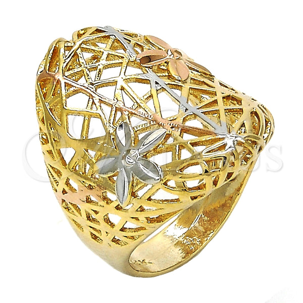 Anillo Elegante 01.100.0012.07 Oro Laminado, Diseño de Flor, Pulido, Tres Tonos (Size 7)