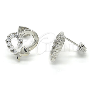 Arete Dormilona 02.210.0103.4 Rodio Laminado, Diseño de Corazón, con Zirconia Cubica Blanca, Pulido, Rodinado