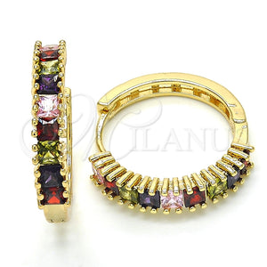 Argolla Huggie 02.210.0105.1.25 Oro Laminado, con Multicolor Zirconia Cubica, Pulido, Tono Dorado