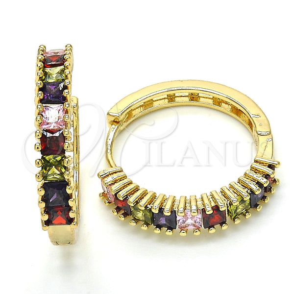 Argolla Huggie 02.210.0105.1.25 Oro Laminado, con Multicolor Zirconia Cubica, Pulido, Tono Dorado