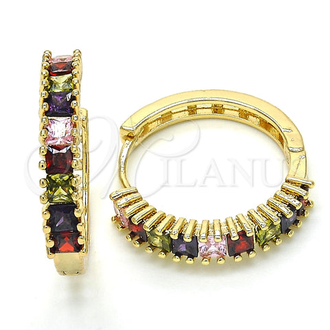 Argolla Huggie 02.210.0105.1.25 Oro Laminado, con Multicolor Zirconia Cubica, Pulido, Tono Dorado