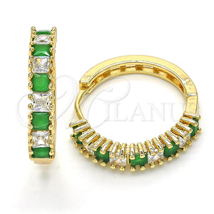 Argolla Huggie 02.210.0105.5.25 Oro Laminado, con Verde and Blanca Zirconia Cubica, Pulido, Tono Dorado