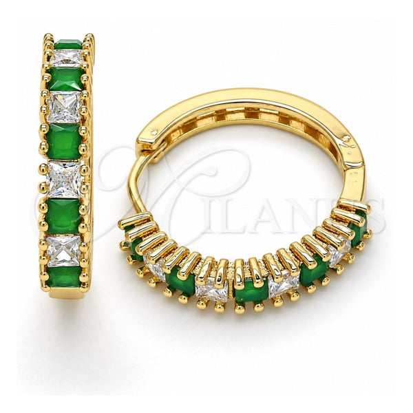 Argolla Huggie 02.210.0105.5.25 Oro Laminado, con Zirconia Cubica Verde y Blanca, Pulido, Tono Dorado