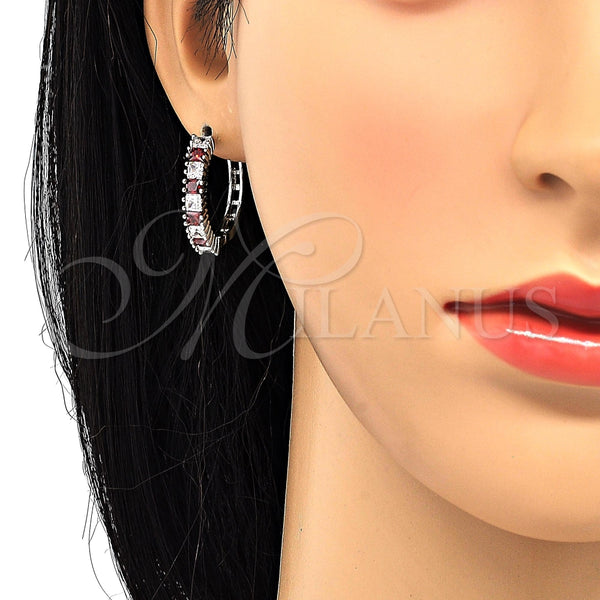 Argolla Huggie 02.210.0105.7.25 Rodio Laminado, con Zirconia Cubica Granate y Blanca, Pulido, Rodinado