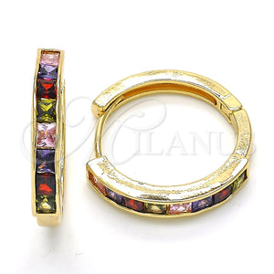 Argolla Huggie 02.210.0106.1.25 Oro Laminado, con Multicolor Zirconia Cubica, Pulido, Tono Dorado