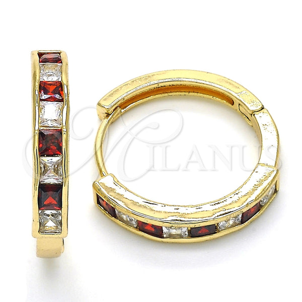 Argolla Huggie 02.210.0106.2.25 Oro Laminado, con Granate and Blanca Zirconia Cubica, Pulido, Tono Dorado