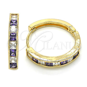 Argolla Huggie 02.210.0106.3.25 Oro Laminado, con Amatista and Blanca Zirconia Cubica, Pulido, Tono Dorado
