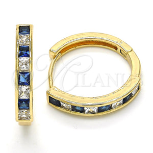 Argolla Huggie 02.210.0106.4.25 Oro Laminado, con Zafiro Azul and Blanca Zirconia Cubica, Pulido, Tono Dorado