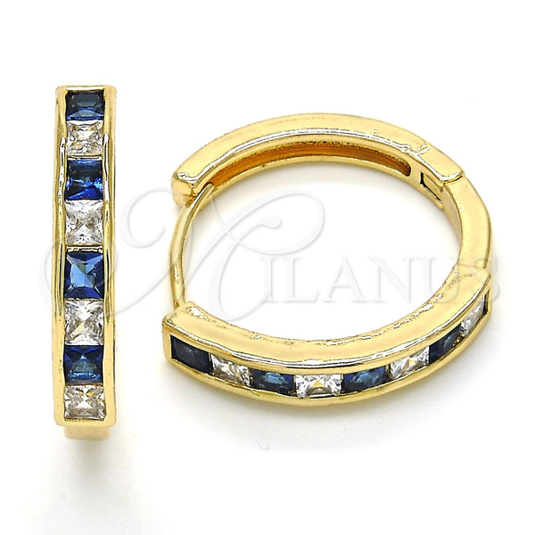 Argolla Huggie 02.210.0106.4.25 Oro Laminado, con Zafiro Azul and Blanca Zirconia Cubica, Pulido, Tono Dorado