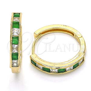 Argolla Huggie 02.210.0106.5.25 Oro Laminado, con Verde and Blanca Zirconia Cubica, Pulido, Tono Dorado