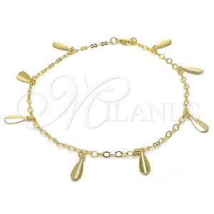 Tobillera de Dije 03.63.1853.10 Oro Laminado, Pulido, Tono Dorado (03 MM Thickness, 10 Inches Length)