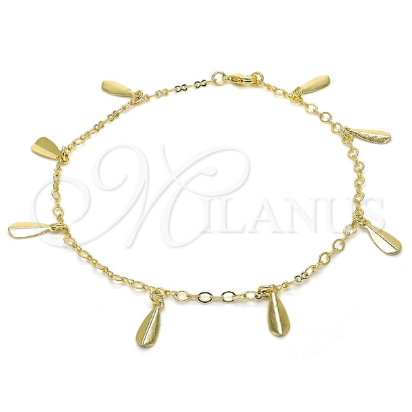 Tobillera de Dije 03.63.1853.10 Oro Laminado, Pulido, Tono Dorado (03 MM Thickness, 10 Inches Length)