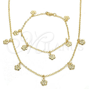 Collar y Pulsera 06.63.0210 Oro Laminado, Diseño de Flor, Pulido, Tono Dorado