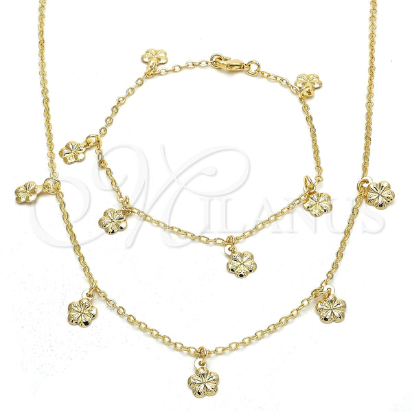 Collar y Pulsera 06.63.0210 Oro Laminado, Diseño de Flor, Pulido, Tono Dorado