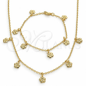 Collar y Pulsera 06.63.0210 Oro Laminado, Diseño de Flor, Pulido, Tono Dorado