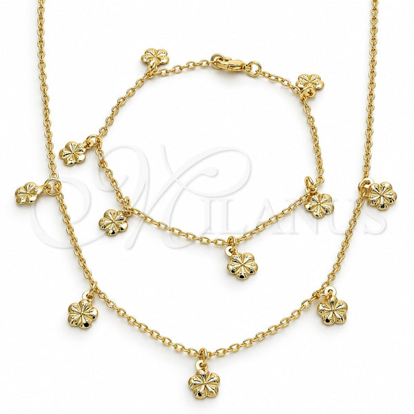 Collar y Pulsera 06.63.0210 Oro Laminado, Diseño de Flor, Pulido, Tono Dorado