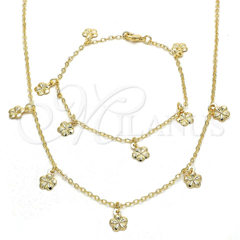 Collar y Pulsera 06.63.0210 Oro Laminado, Diseño de Flor, Pulido, Tono Dorado