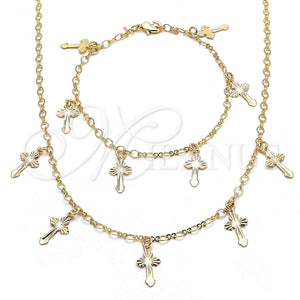 Collar y Pulsera 06.63.0211 Oro Laminado, Diseño de Cruz, Pulido, Tono Dorado