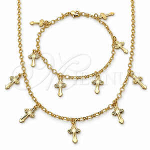 Collar y Pulsera 06.63.0211 Oro Laminado, Diseño de Cruz, Pulido, Tono Dorado