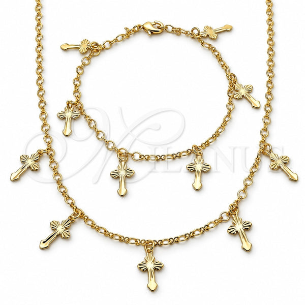 Collar y Pulsera 06.63.0211 Oro Laminado, Diseño de Cruz, Pulido, Tono Dorado