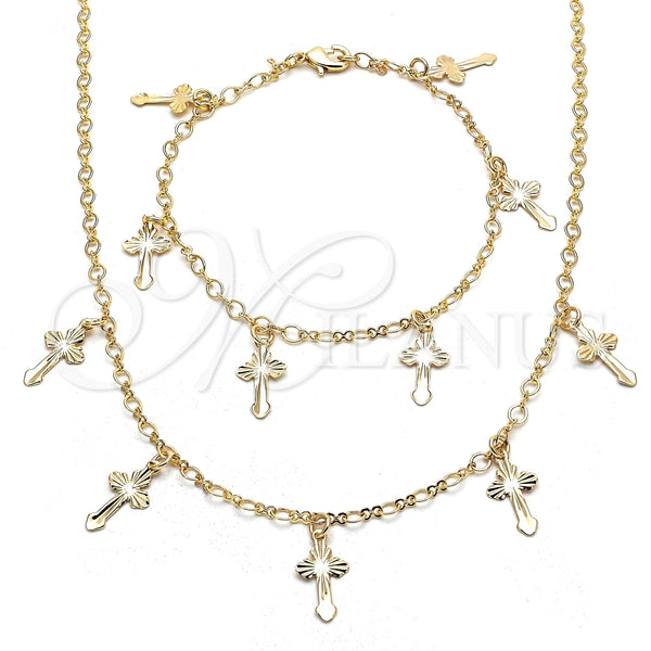 Collar y Pulsera 06.63.0211 Oro Laminado, Diseño de Cruz, Pulido, Tono Dorado