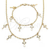 Collar y Pulsera 06.63.0211 Oro Laminado, Diseño de Cruz, Pulido, Tono Dorado