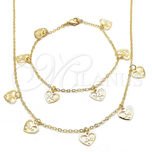 Collar y Pulsera 06.63.0212 Oro Laminado, Diseño de Corazón y Amor, Pulido, Tono Dorado