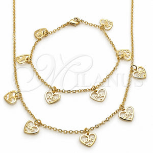 Collar y Pulsera 06.63.0212 Oro Laminado, Diseño de Corazón y Amor, Pulido, Tono Dorado