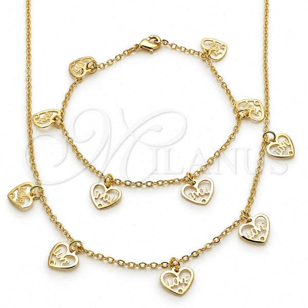 Collar y Pulsera 06.63.0212 Oro Laminado, Diseño de Corazón y Amor, Pulido, Tono Dorado
