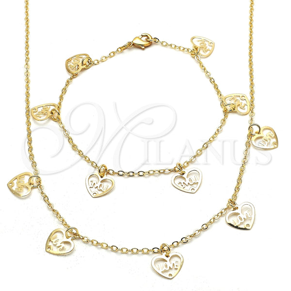 Collar y Pulsera 06.63.0212 Oro Laminado, Diseño de Corazón y Amor, Pulido, Tono Dorado