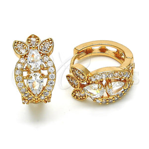 Argolla Huggie 02.264.0023.15 Oro Laminado, Diseño de Gota, con Blanca Zirconia Cubica, Pulido, Tono Dorado
